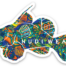 Bright blue and orange Mandarinfish sticker with the word NUDIWEAR on the side