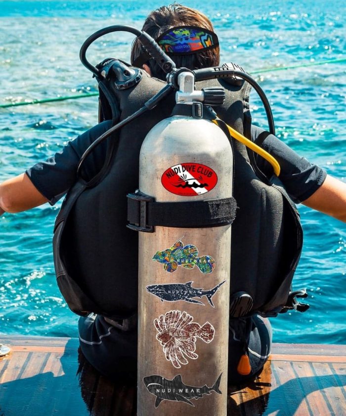 Sticker 5-pack on a scuba tank