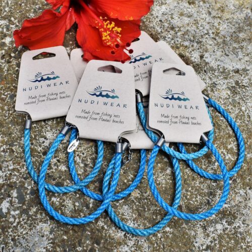 Nudi Wear fishing net bracelets made from nets removed during cleanups in Hawaii