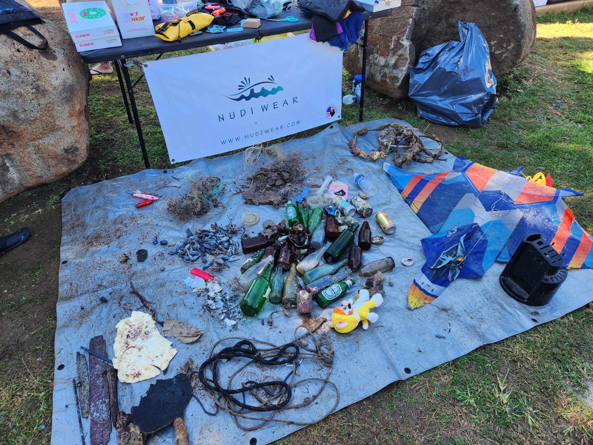 Trash removed from ocean during a cleanup dive with Nudi Wear