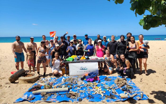 Volunteers at the Makaha Beach Cleanup dive