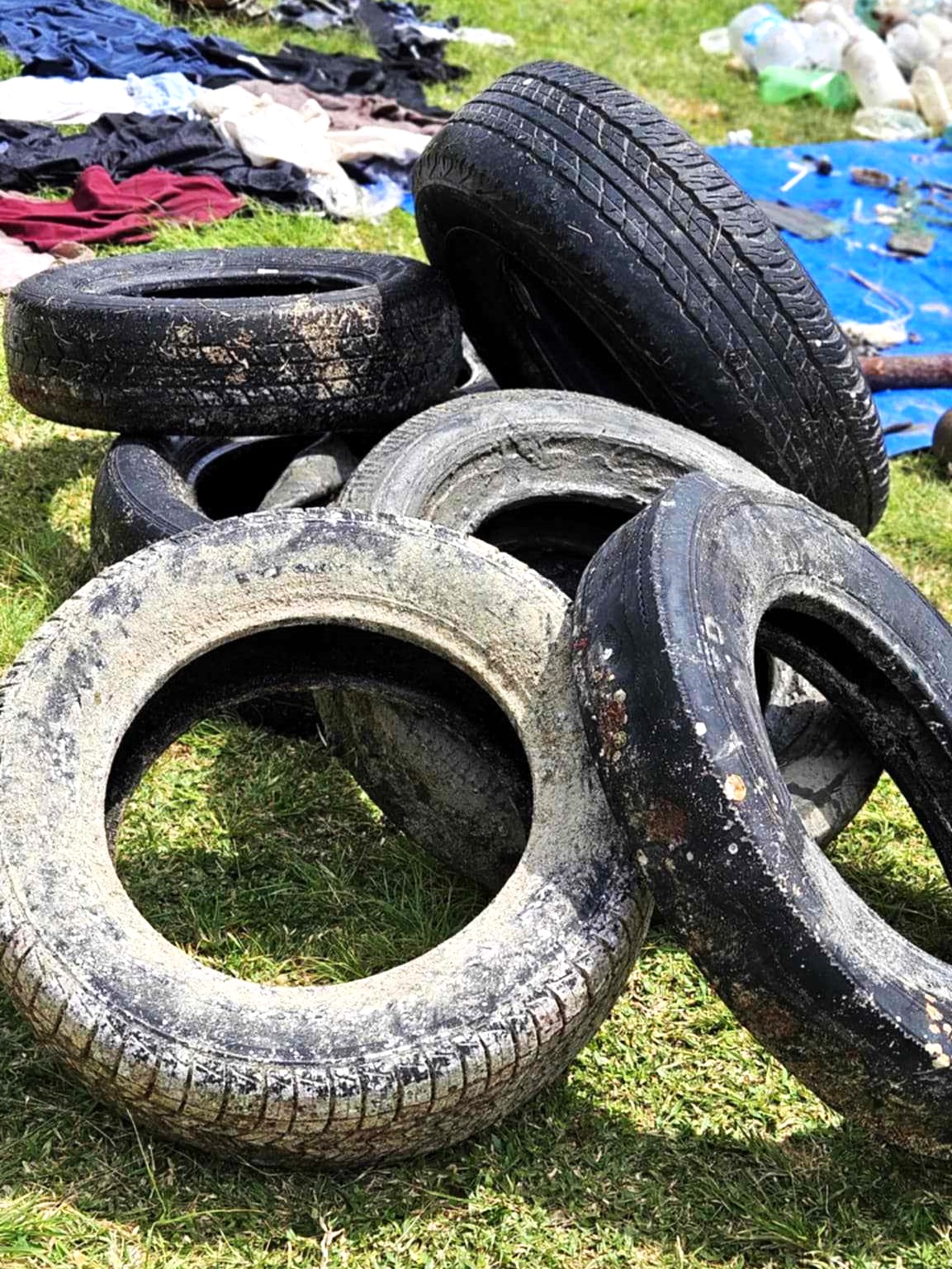 Tires removed from the ocean
