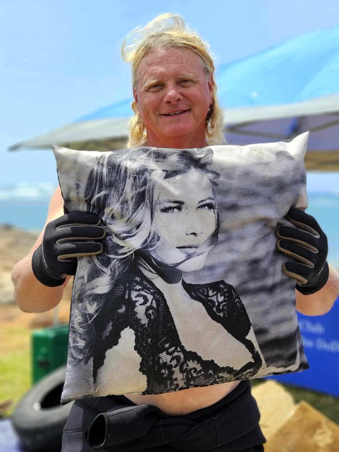 Decorative pillow found in the ocean