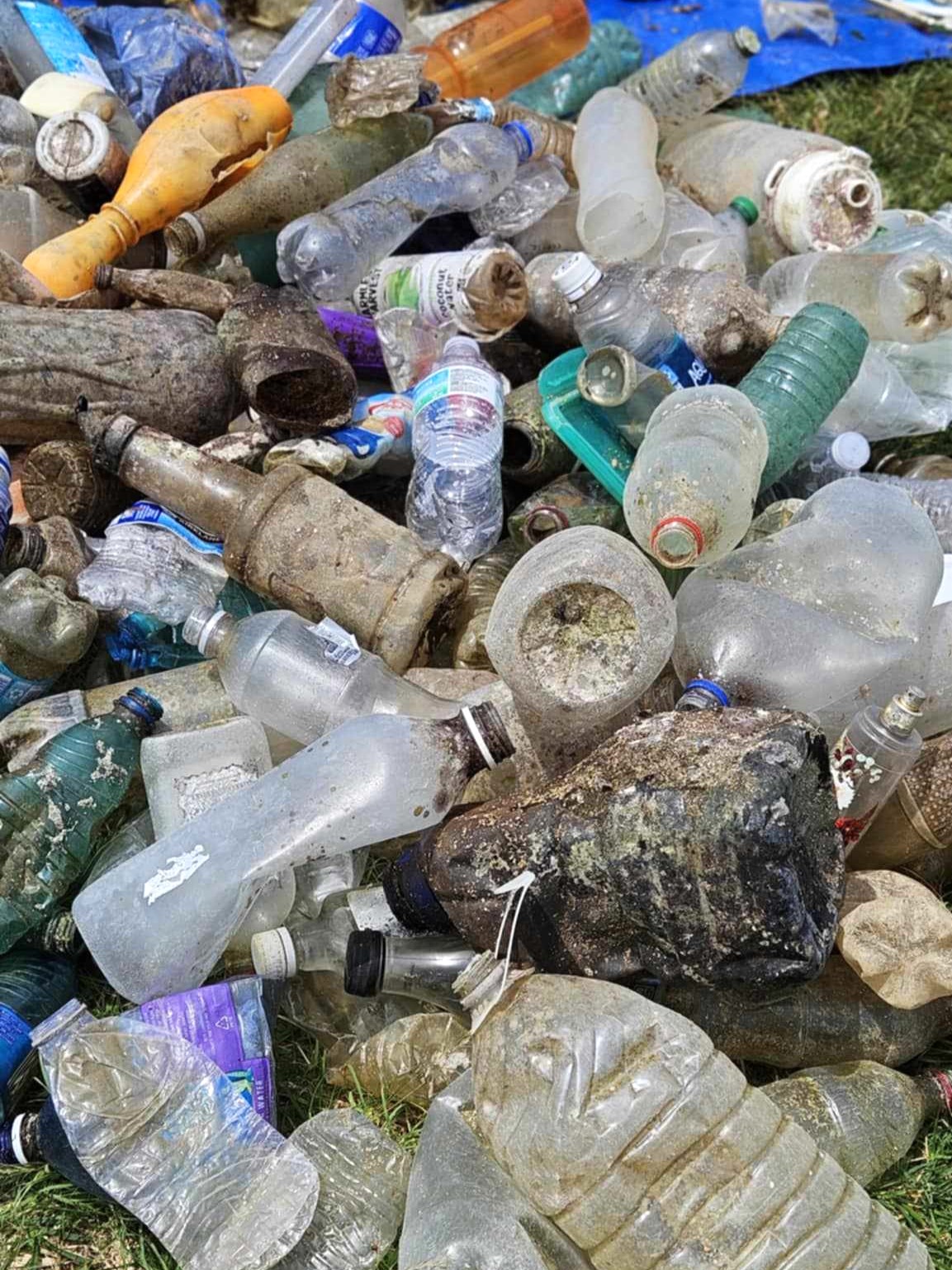 Plastic bottles pulled from the ocean during the cleanup dive