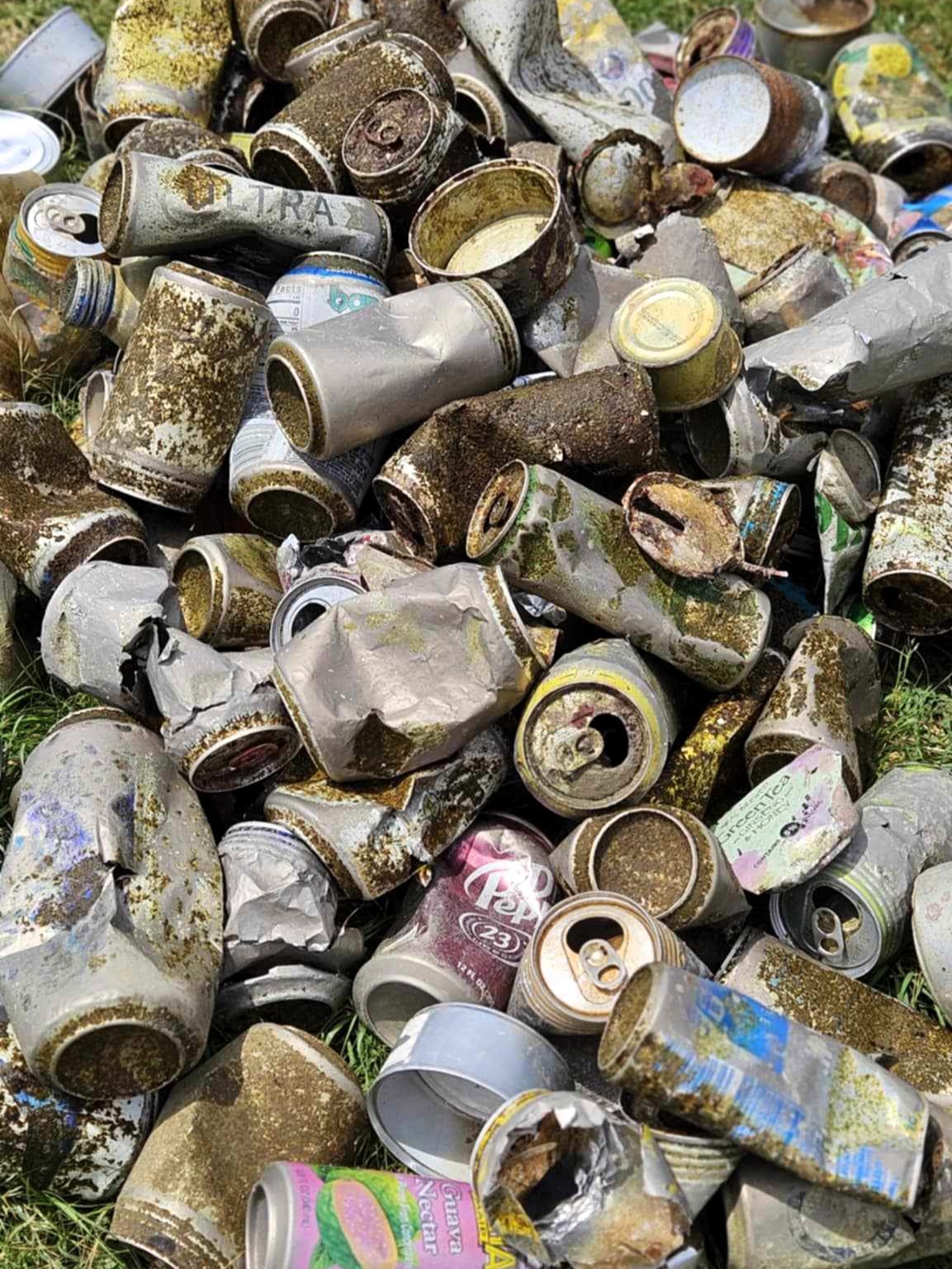 Aluminum cans pulled from the ocean during the cleanup dive