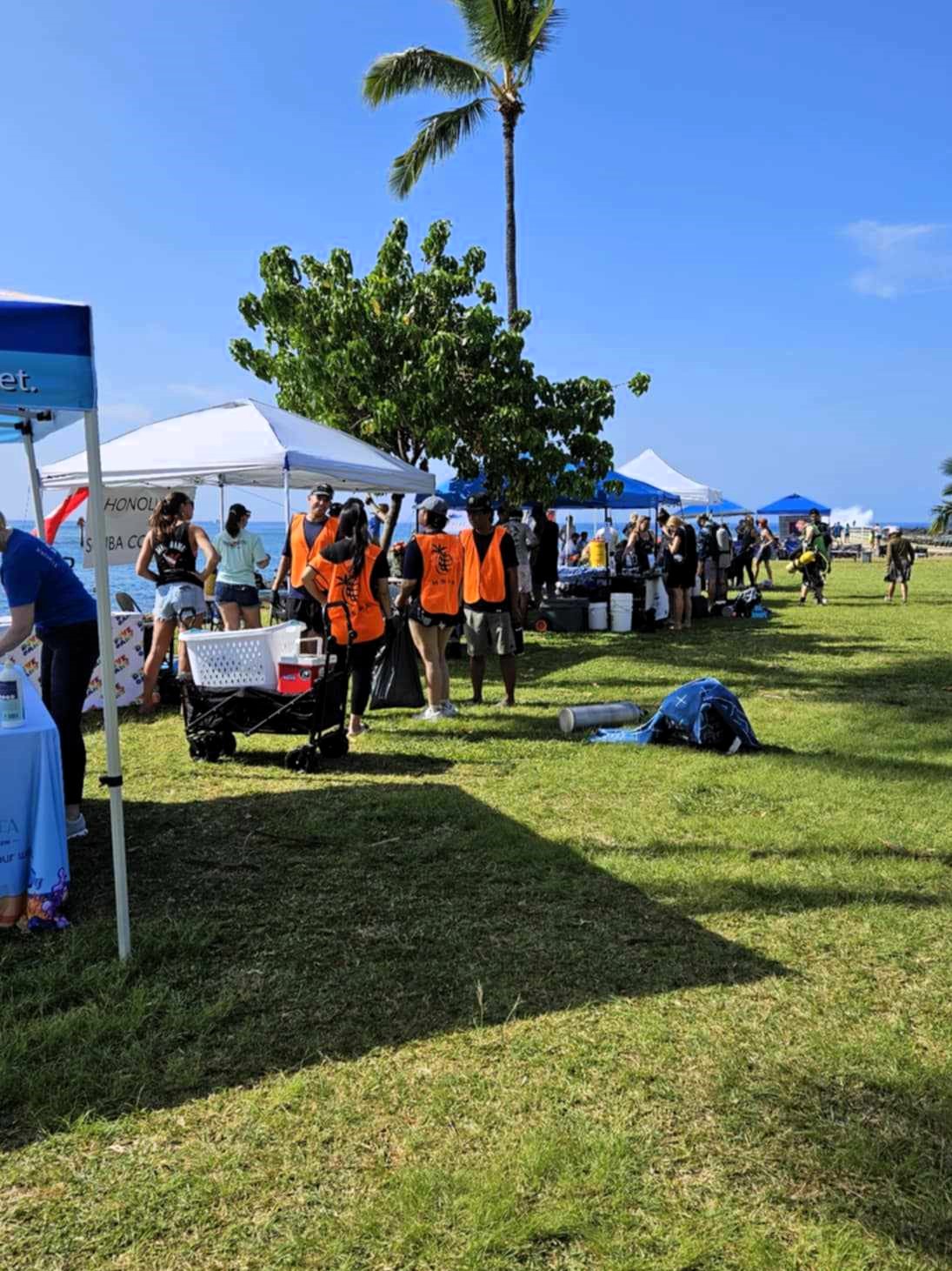 A line of booths set up for Earth Day