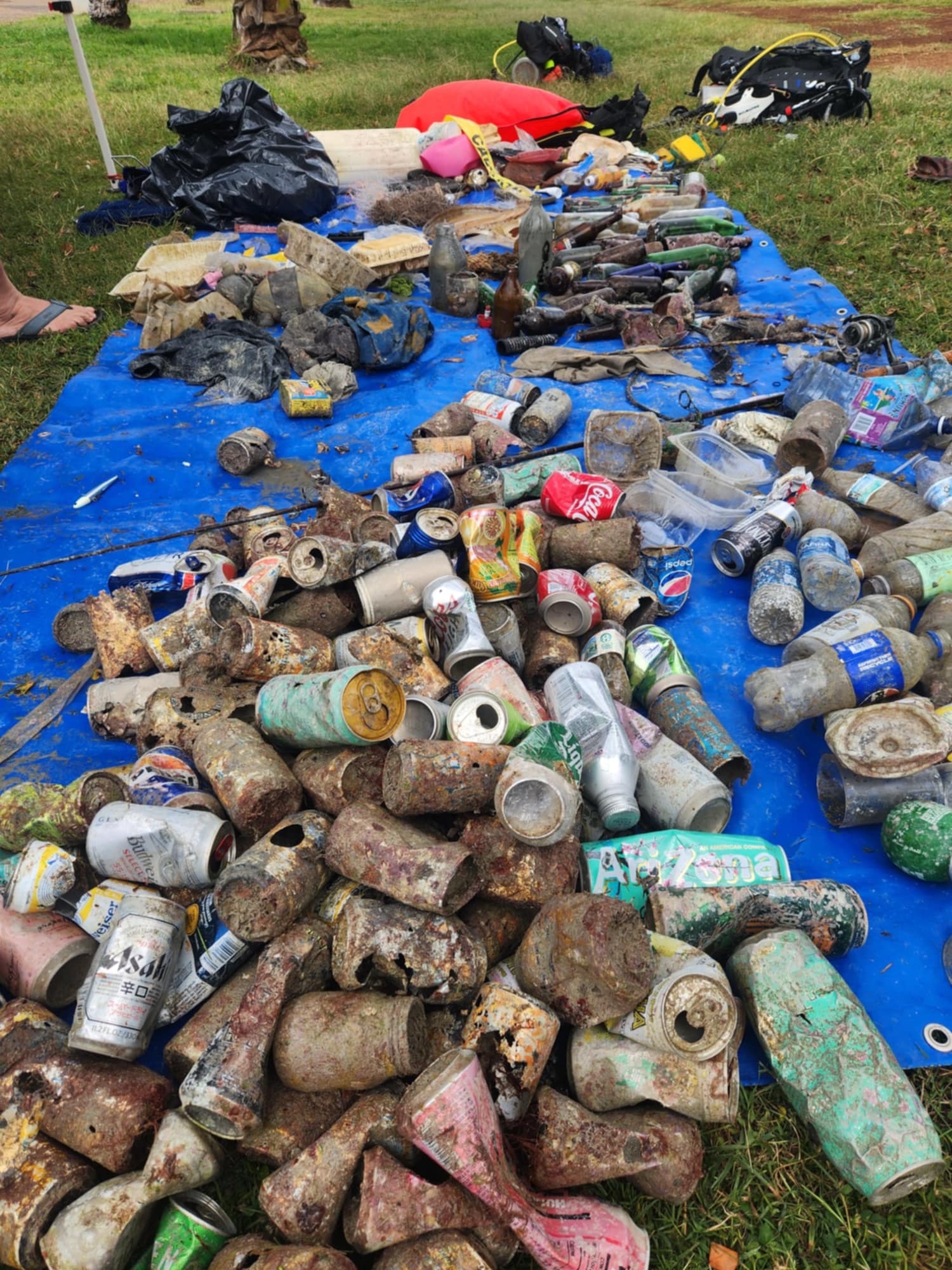 dfhhPhZZ Trash removed from the ocean during the Nudi Wear, Aaron's Dive Shop, and Ocean Alliance Project cleanup dive