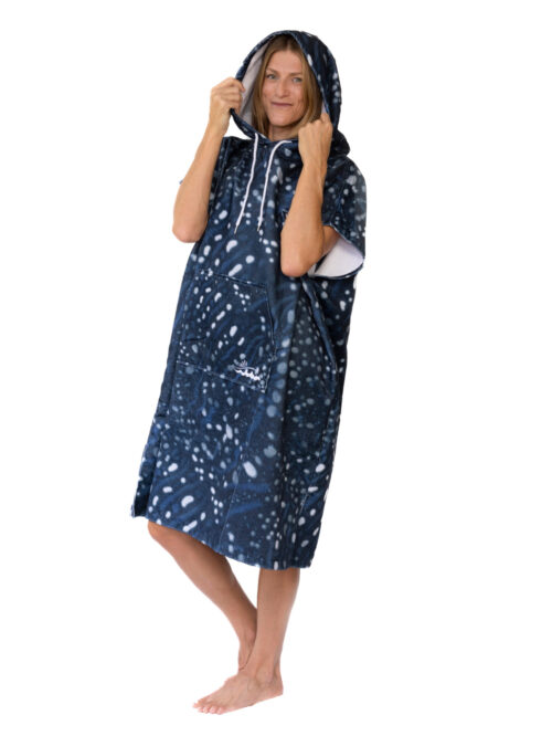 Whale Shark Changing Poncho with hood up